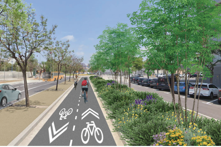 Imatge virtual del futur carril bici de l'avinguda de l'Onze de Setembre, a les Begudes