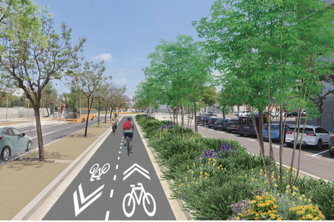 Imatge virtual del futur carril bici de l'avinguda de l'Onze de Setembre, a les Begudes